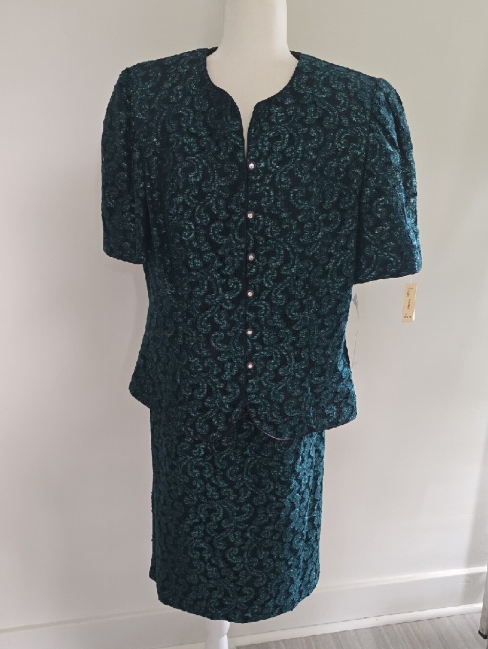 David Rose 2 Piece Elegant Lacey Emerald Dress With Metallic Shimmer Women's 18W